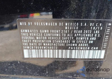 2019 Volkswagen Jetta 1.4T R-Line/1.4T S/1.4T Se from USA, damaged, VIN 3VWCB7BU8KM266072